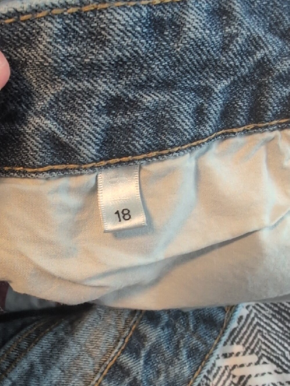 Bailey Ray & Co Blue Denim Cutoff Shorts with Red & White Flag Patches. American - Picture 6 of 7